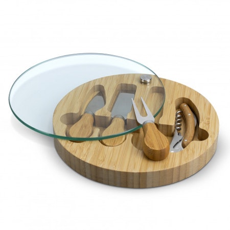 Serving Board - NATURA Glass & Bamboo Cheese Board Set  - 