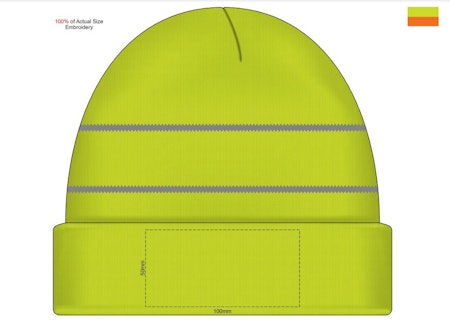 Headwear - Everest Hi-Vis Beanie with Embroidery - Everest Hi-Vis Beanie embroidery placement template