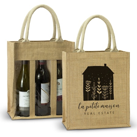 Carry Bag - Jute Triple Wine Carrier - 25 Bags - SINGLE COLOUR ScreenPrint